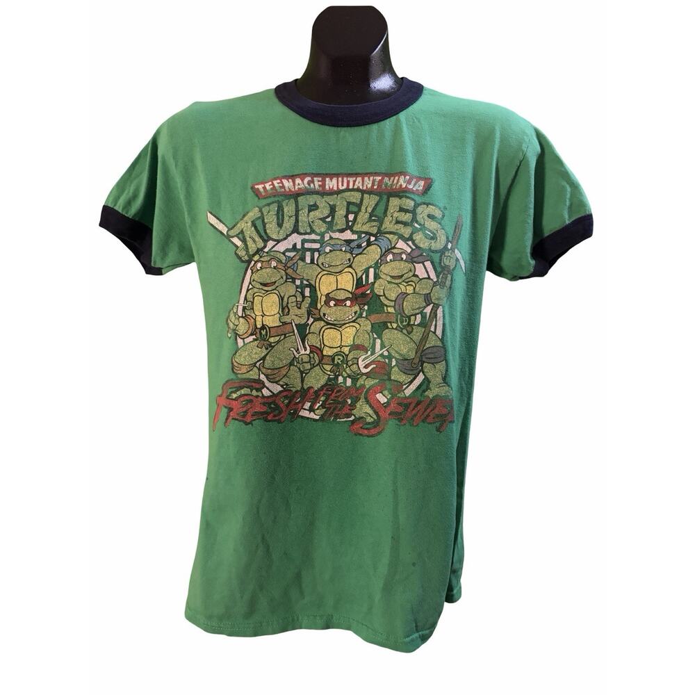 Teenage Mutant Ninja Turtles Fresh Off The Sewer Ringer Tee Green Blk Small